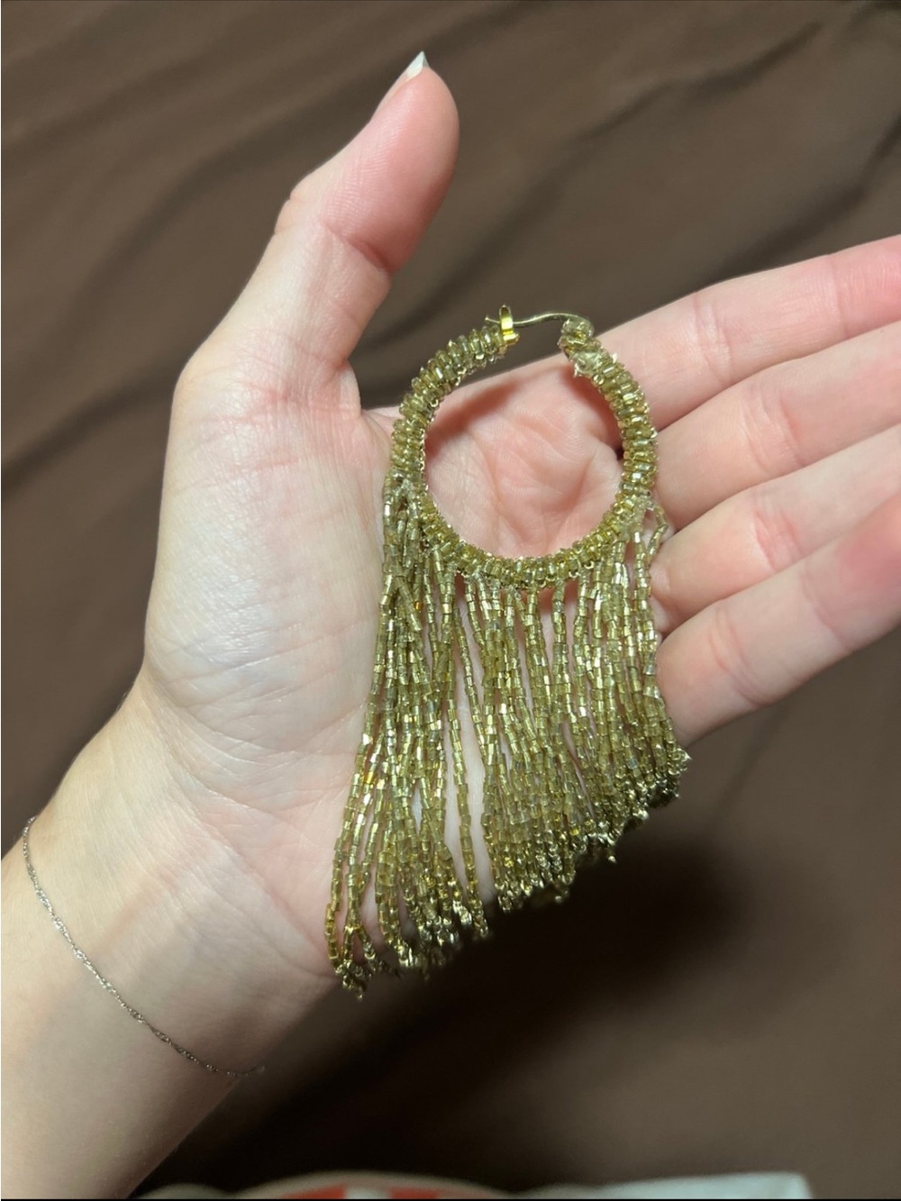 ZARA Beaded Fringe Hoop Earrings - Elegant Statement - Picture 2 of 2